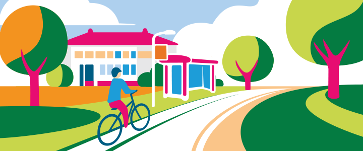 Graphic showing a house with a cycle path infront
