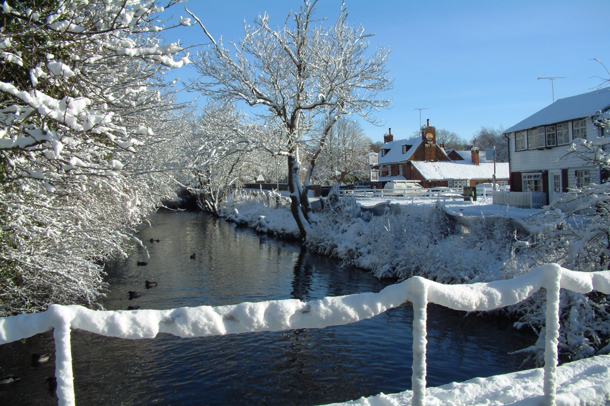 River Lea with snowy trees