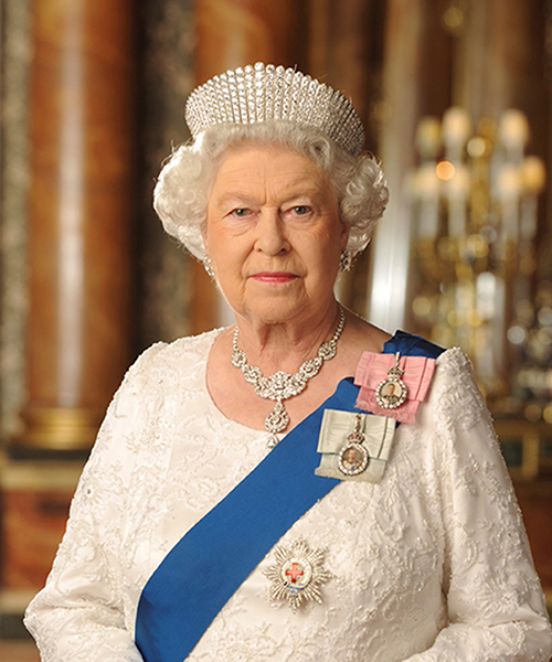 The Queen in formal dress.
