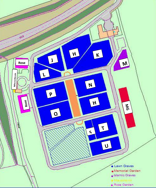A plan of the lawn cemetery plots.
