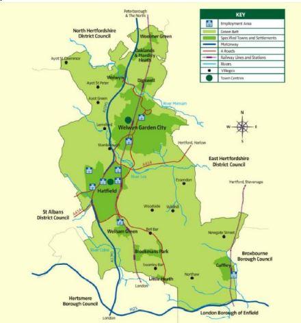 Map of the Welwyn Hatfield area