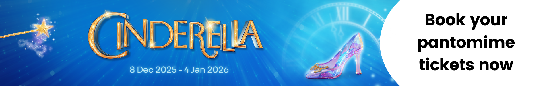 Text that says Cinderella and graphic of a glass slipper